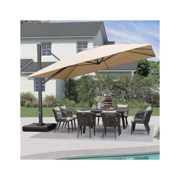 Large Outdoor Aluminum Patio Umbrella with 360-Degree Rotation and Square Canopy