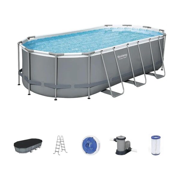 Large Oval Metal Frame Above Ground Pool Set with Filter Pump Ladder and Cover