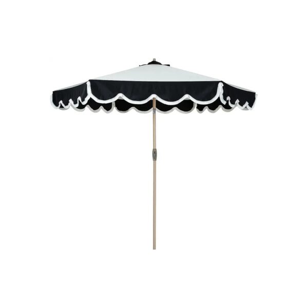 Large Patio Umbrella with Round Shape, Water-Resistant Canopy, and Durable Wood Pole