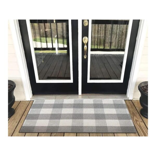 Large Plaid Grey and White Cotton Rug for Kitchen and Living Room