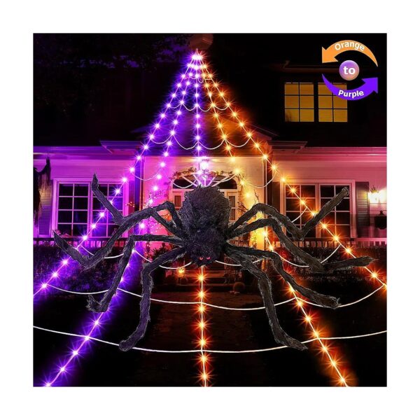 Large Purple LED Spider Web Lighting Display for Yard, Home, or Party Decor