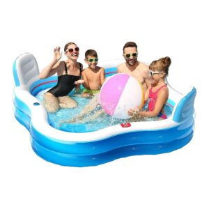 Large Rectangular PVC Inflatable Pool for Backyard Family Fun with 2 Seats and Backrests