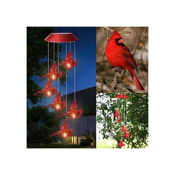 Large Red Bird Wind Chime with Color Changing LED Light for Patio and Garden Decoration