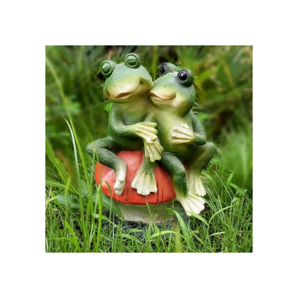 Large Resin Frog Garden Statue Couple Sitting on Mushroom Outdoor Waterproof Decorations