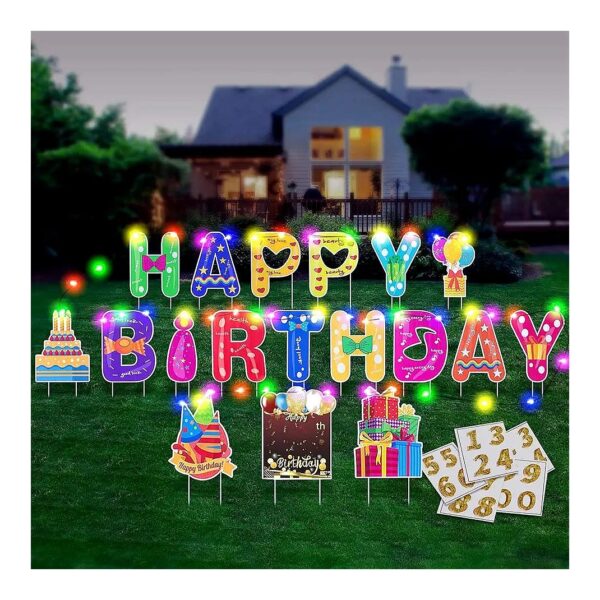 Large Size Happy Birthday Yard Signs with Personalized Age Display and LED Lights