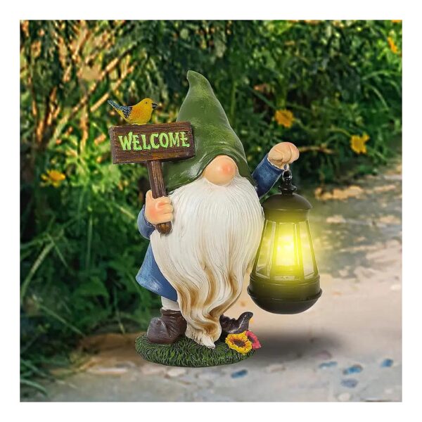 Large Solar Powered Gnome Statue with LED Lights for Garden Pathway and Lawn Decoration