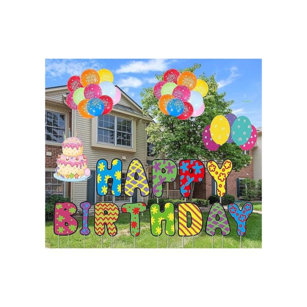 Large Weatherproof Happy Birthday Yard Signs with Stakes for Outdoor Decoration