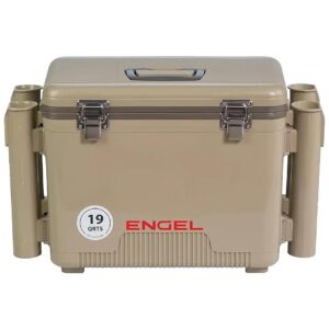 Leak-Proof Fishing Drybox Cooler With Built-In Angler Rod Holders And Hanging Tray