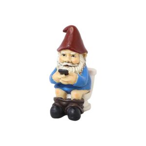 Light Blue Cartoon Garden Gnome with Phone for Humorous Yard Decoration