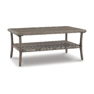 Light Brown Resin Wicker Coffee Table with Durable Aluminum Base for Outdoors