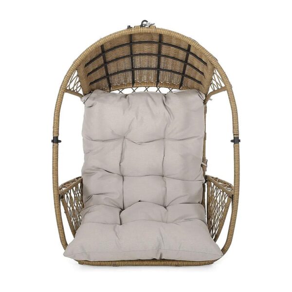 Light Brown and Beige Wicker Hanging Chair with 8 Foot Chain and Cozy Basket Design