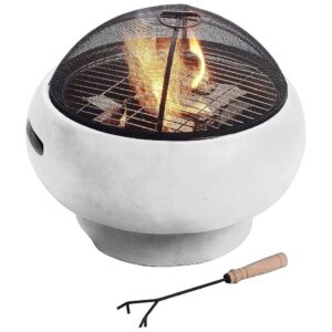 Light Gray Concrete Round Charcoal and Wood Burning Fire Pit for Patio