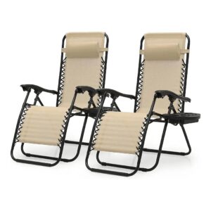 Lightweight and Compact Folding Zero Gravity Chairs Set for Outdoor UseCream