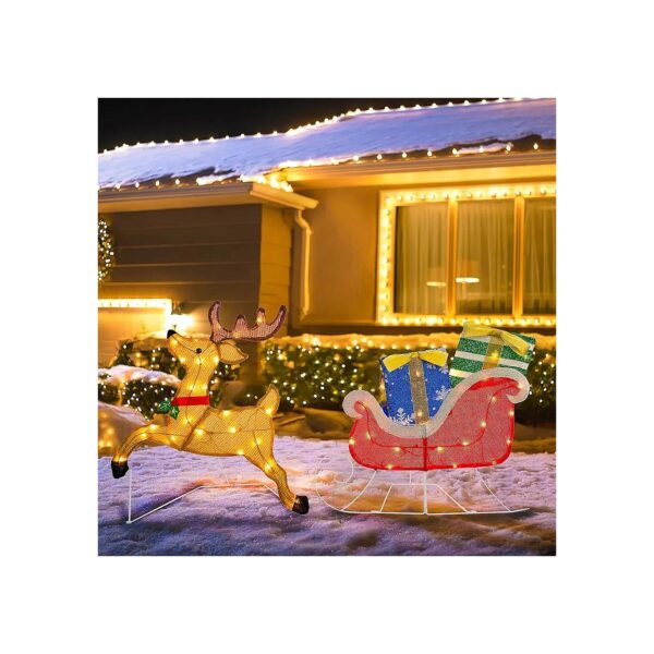 Lit Santa Sleigh Reindeer Outdoor Christmas Decorations