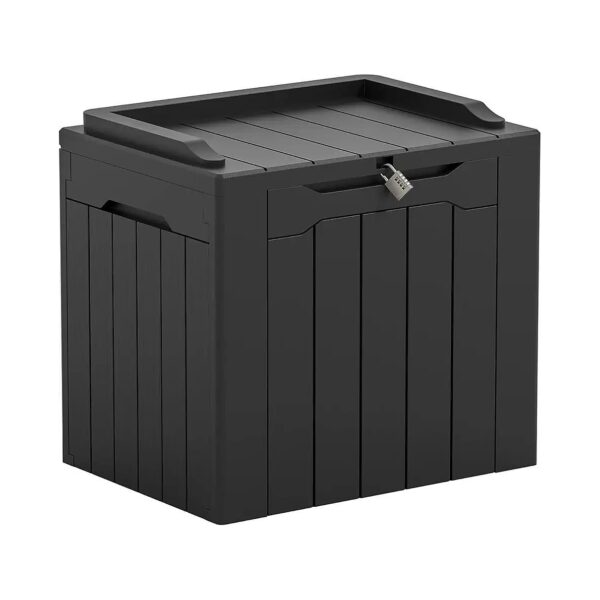 Lockable Dark Black Resin Deck Box for Outdoor Storage of Patio Furniture and Tools