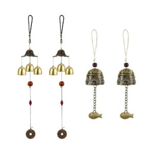 Long Lasting Wind Chimes with 2 Pieces Vintage Dragon Fish and 2 Pieces 3 Bell Design