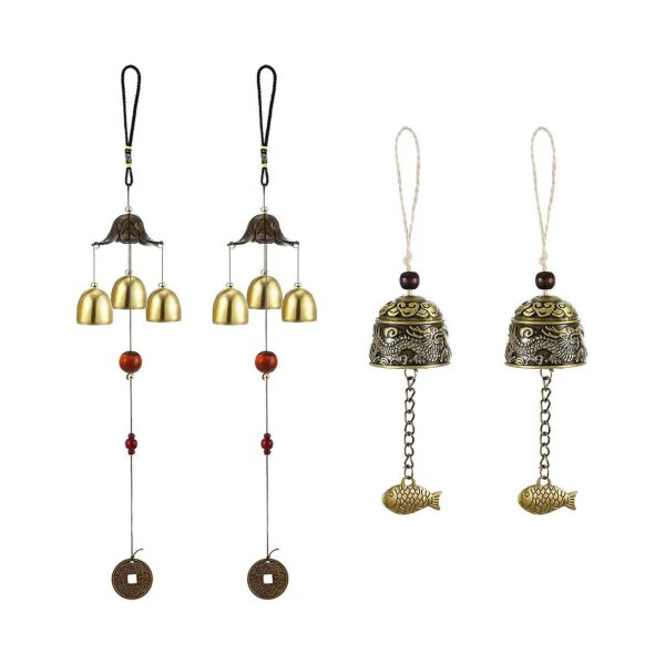 Long Lasting Wind Chimes with 2 Pieces Vintage Dragon Fish and 2 Pieces 3 Bell Design