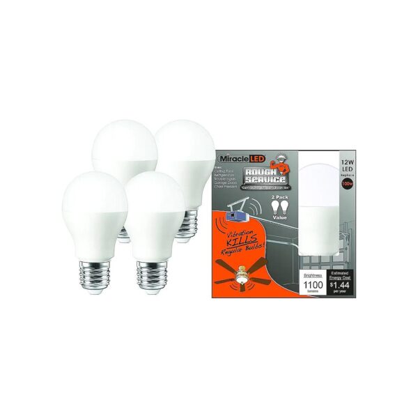 Long Life Harsh Environment Shock Resistant LED Cool White Bulb, 12W, 4-Pack