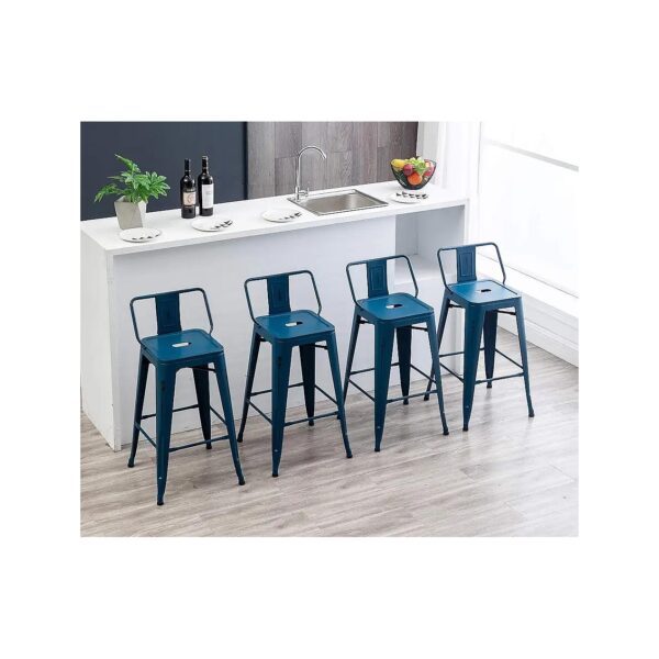 Low Back Distressed Navy Metal Bar Stools 24 Inch Industrial Counter Height Stools