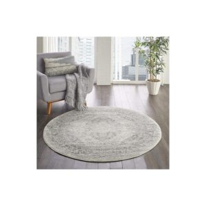 Machine Made Polypropylene 53 Round Area Rug Ivory Grey Easy Cleaning