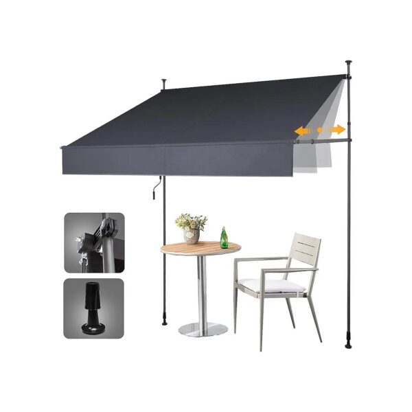 Manual Retractable Awning with 82-118'' Height Adjustment for Customized Shading