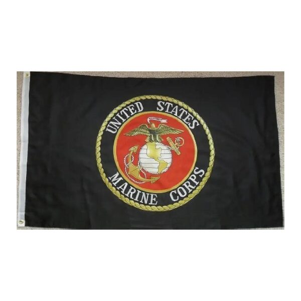 Marine Corps 3x5 American Flag Black Banner with Emblem for Outdoor Use