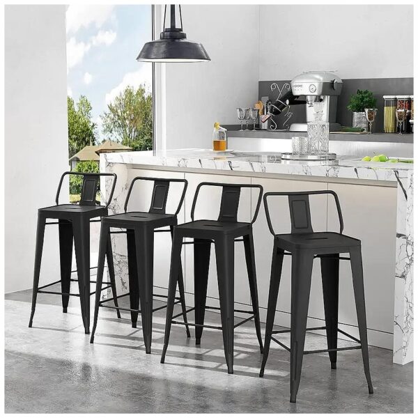 Matte Black Metal Bar Stools with Backs 30inch Low Back Bar Chairs Set of 4