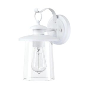 Matte White Outdoor Wall Lantern with Clear Glass Shade for Porch and Front Door