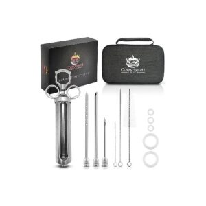 Meat Injector with 3 Needle Options and Measurement Window for BBQ and Grilling