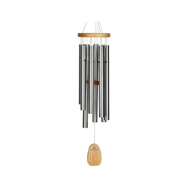 Medieval-Tuned Wind Chime, 27-Inch Long, Silver-Color Aluminum Tubes, Cherry Wood Accents