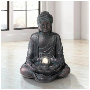 Meditating Buddha Water Fountain with LED Illumination and Amber Glow