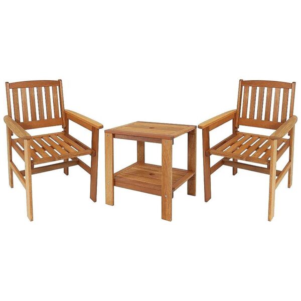 Meranti Wood Outdoor Patio Conversation Set with 2 Chairs and 1 Table in Teak Oil Finish