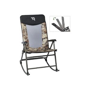 Mesh Backed Outdoor Rocking Chair with Adjustable Armrest and Solid Frame for Durability