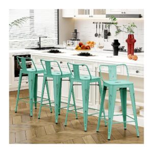 Metal Bar Stools Set of 4 Industrial Low Back 24 Inch Counter Height Chairs