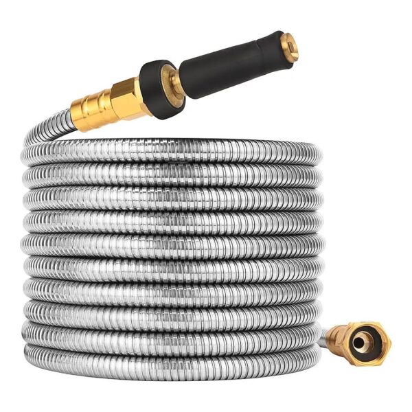 Metal Garden Hose 50FT with 304 Stainless Steel Shell and Lead-Free Inner Hose