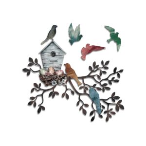 Metal Leaf Wall Decor with Birdhouse for Outdoor Indoor and Garden Decoration