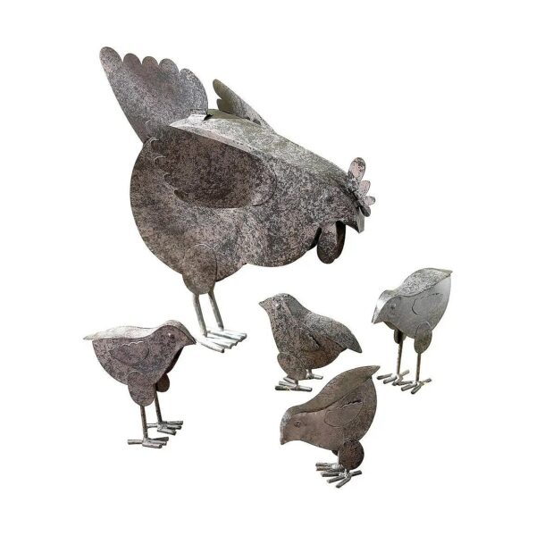 Metal Mother Hen and Chicks Rustic Garden Sculpture