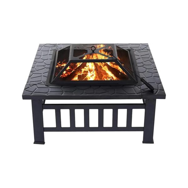 Metal Square Fire Pit Wood Burning Outdoor Heating Solution for Backyard Camping Patio