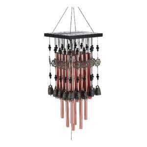 Metal Tube Wind Chime with Copper Bell and Pine Wood Base