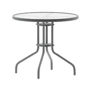 Metal and Glass Patio Furniture, 5" Round Table with Tempered Glass