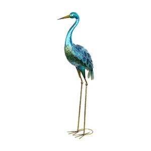 Metallic Blue Coastal Crane Garden Statue - 13 x 7 x 5 Inch Metal Decoration