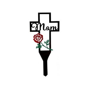 Metallic Metal Cross Garden Stake for Mom Memorial and Cemetery Decoration