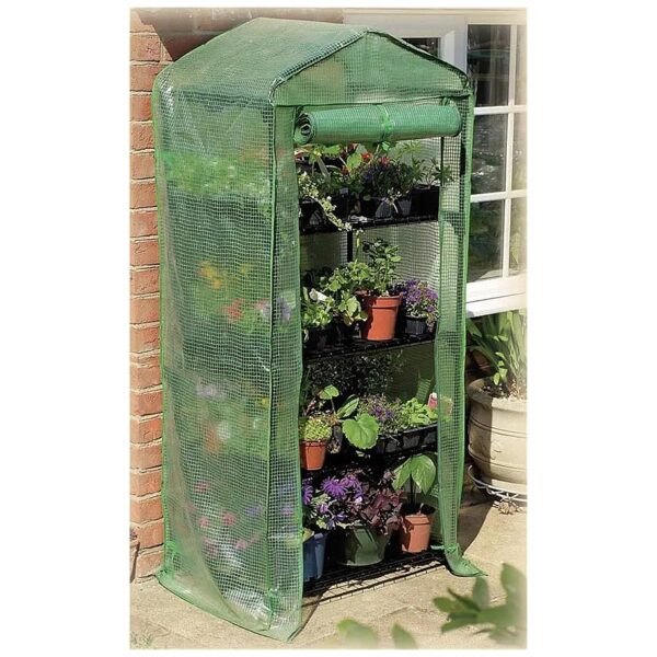 Mini 4 Tier Greenhouse with Metal Tubular Frame and Reinforced Polyethylene Cover