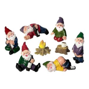 Miniature Gnome Figurine Kit with Fire and Furniture for Fairy Garden and Home Decoration