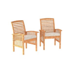 Modern 2-Piece Brown Solid Acacia Wood Slat Back Outdoor Dining Chairs