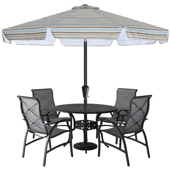 Modern 9ft Patio Umbrella with Push Button Tilt, Crank and Scalloped Edges for Patio