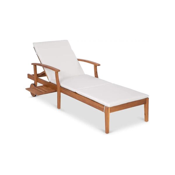 Modern Acacia Wood Chaise Lounge Chair with Adjustable Backrest and Side Table