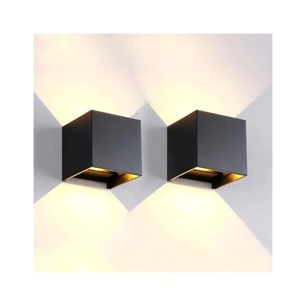 Modern Aluminum LED Wall Lights 2-Pack Square Black Warm Light Fixtures