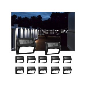 Modern Black Metal Solar-Powered Outdoor Fence Lights with Cool White LED Lighting