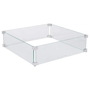 Modern Clear Tempered Glass Wind Guard for Square Propane Fire Pits and Heaters